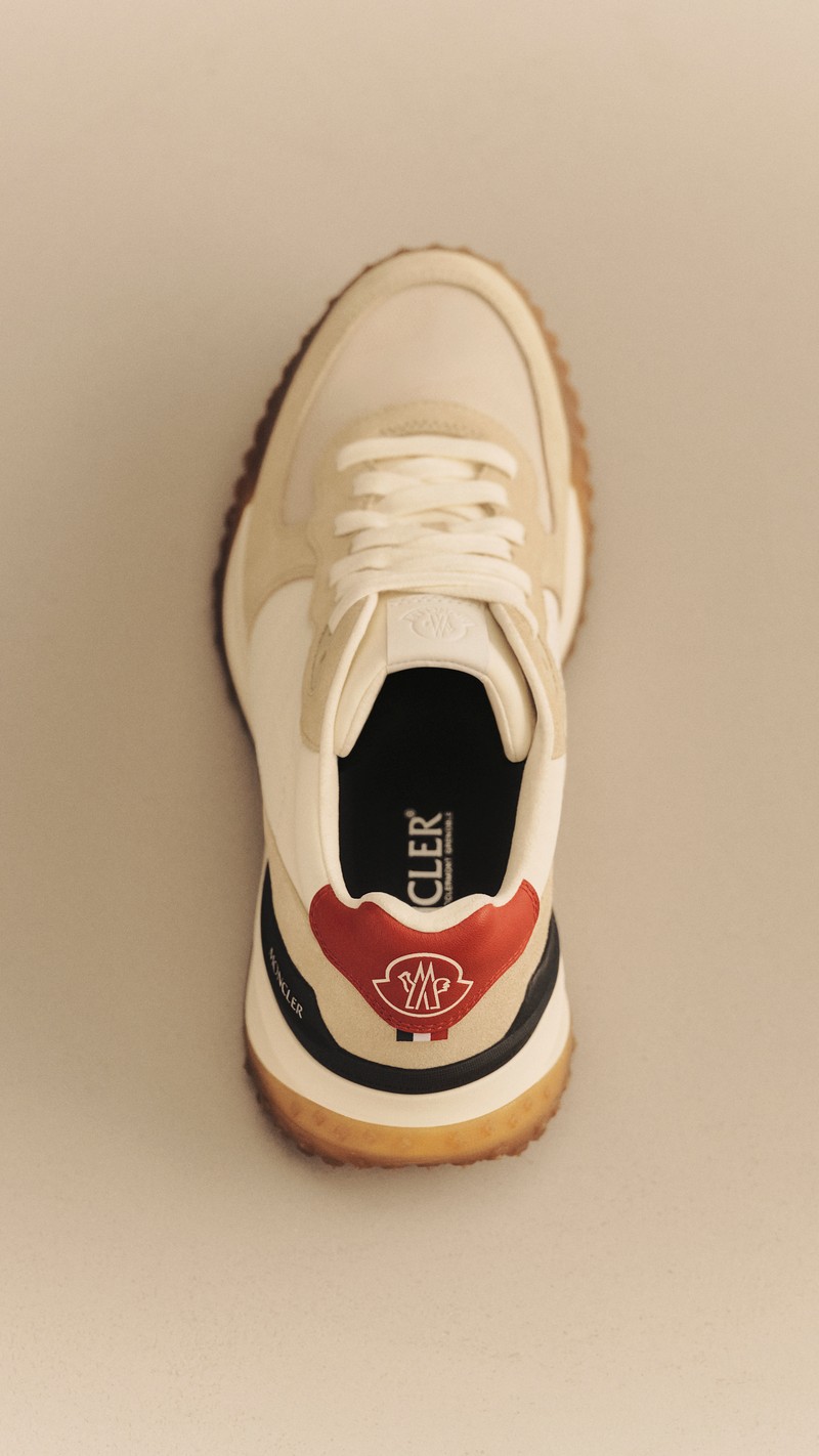 Moncler CityTrek: close-up of sneaker details, logo, label and front view.