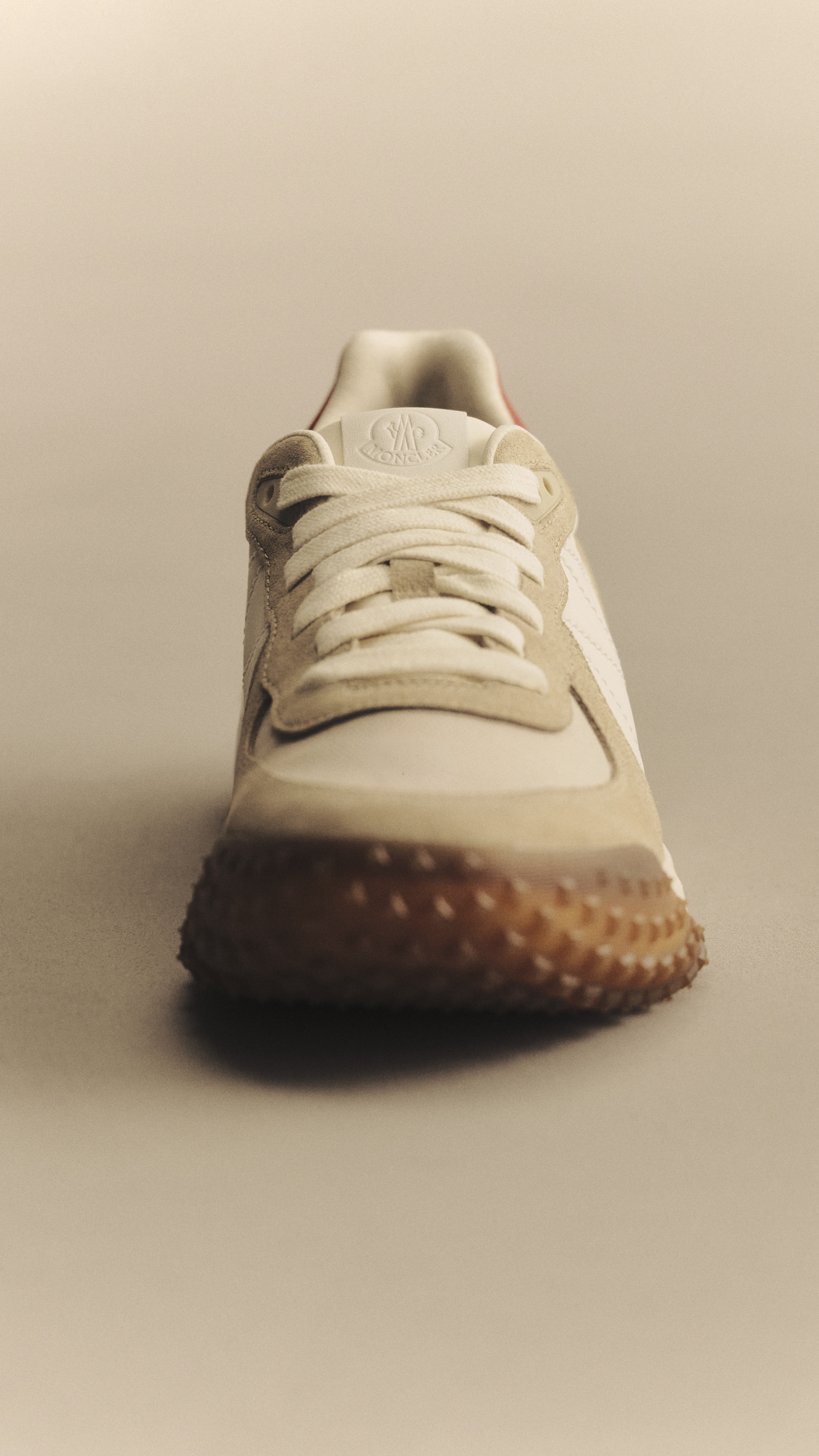Moncler CityTrek: close-up of sneaker details, logo, label and front view.