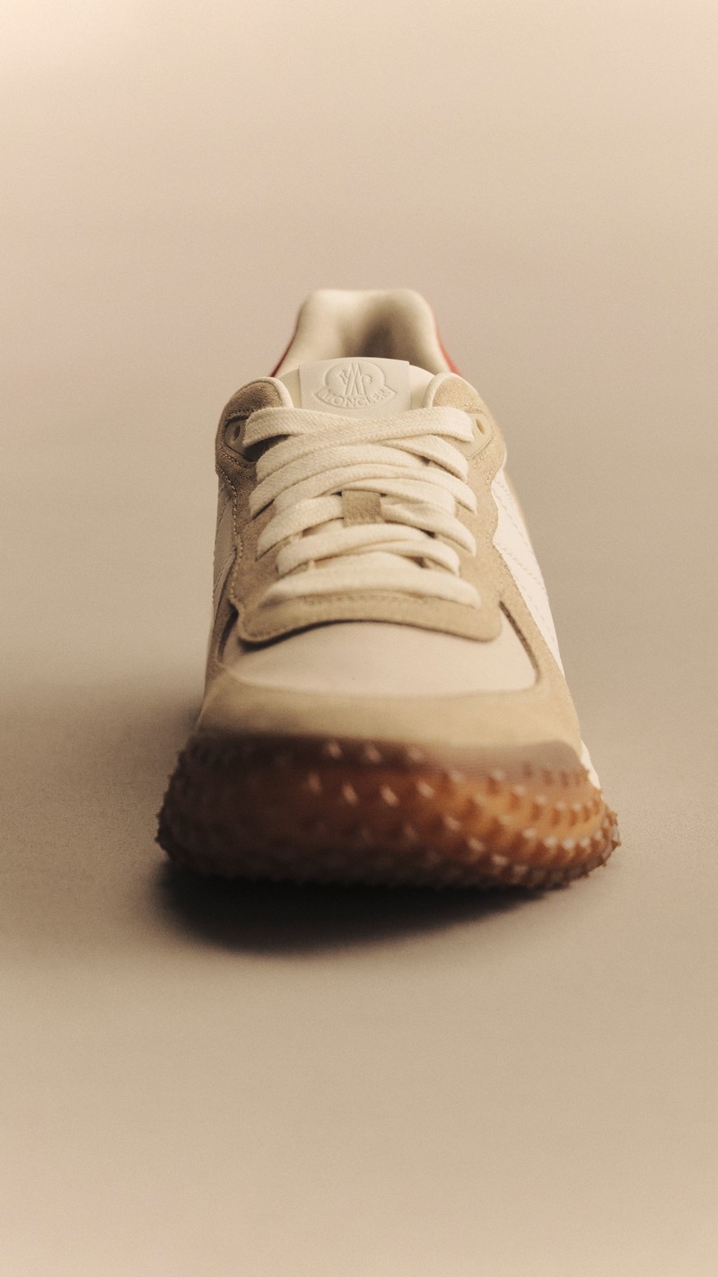 Moncler CityTrek: close-up of sneaker details, logo, label and front view.