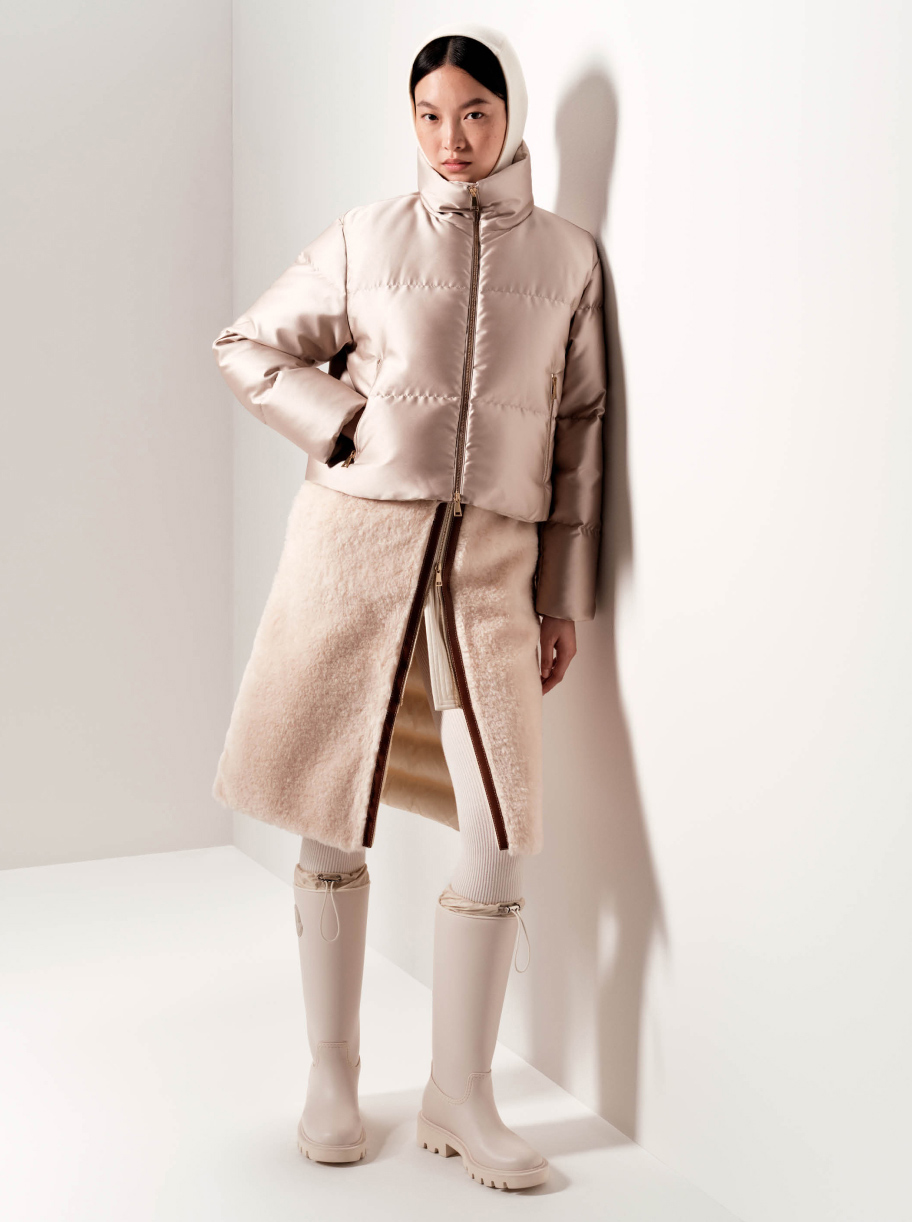 Moncler women's down jackets with duchesse, shearling and wool knits