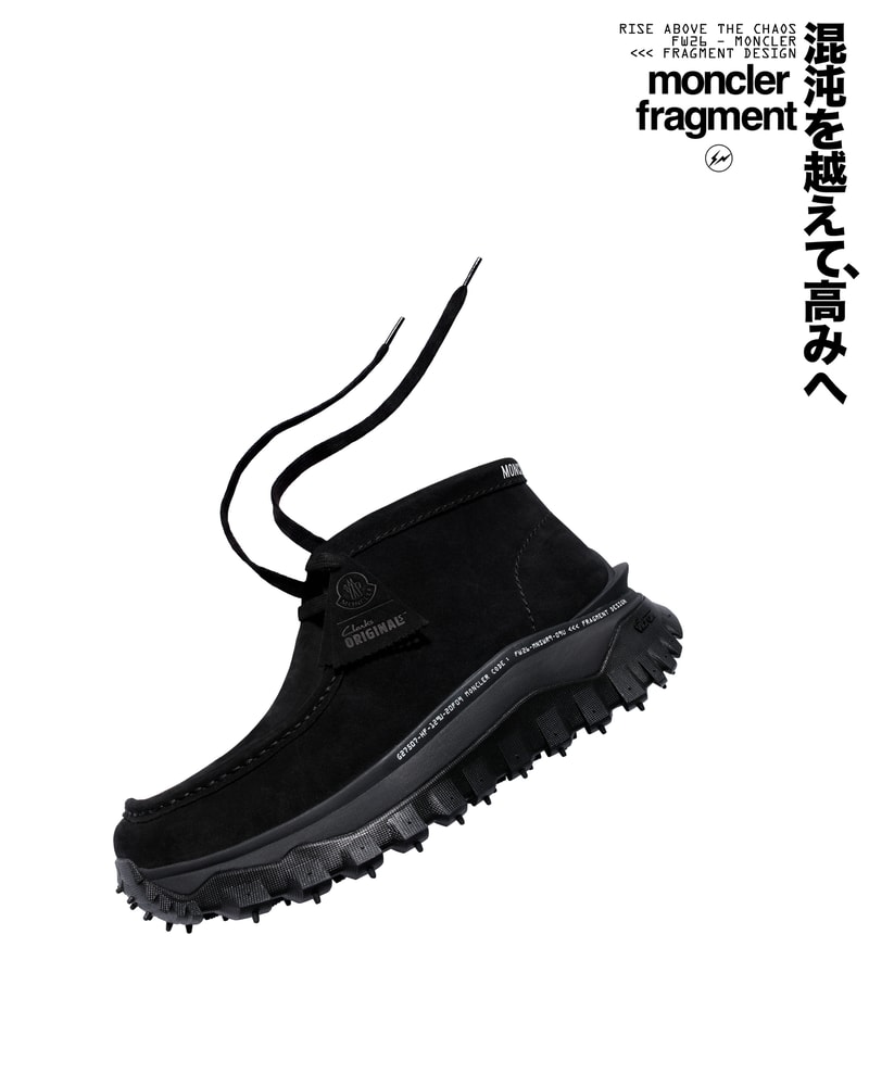 Moncler x Fragment、ブラックスエードシューズとブラックラバーソール。