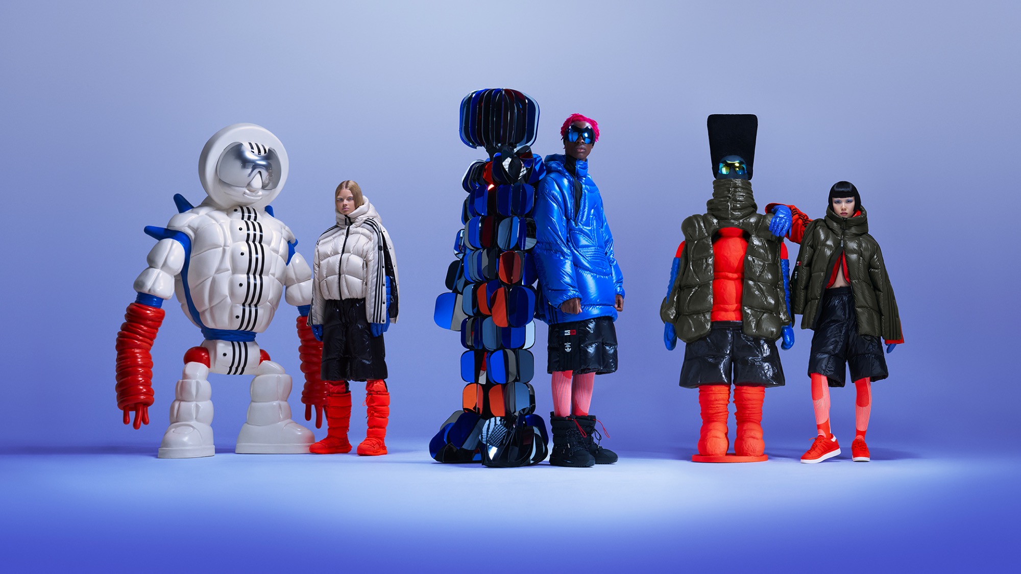Moncler x Adidas Originals campaign “The Art of Explorers” highlighting explorers in AI-generated and artistic visuals